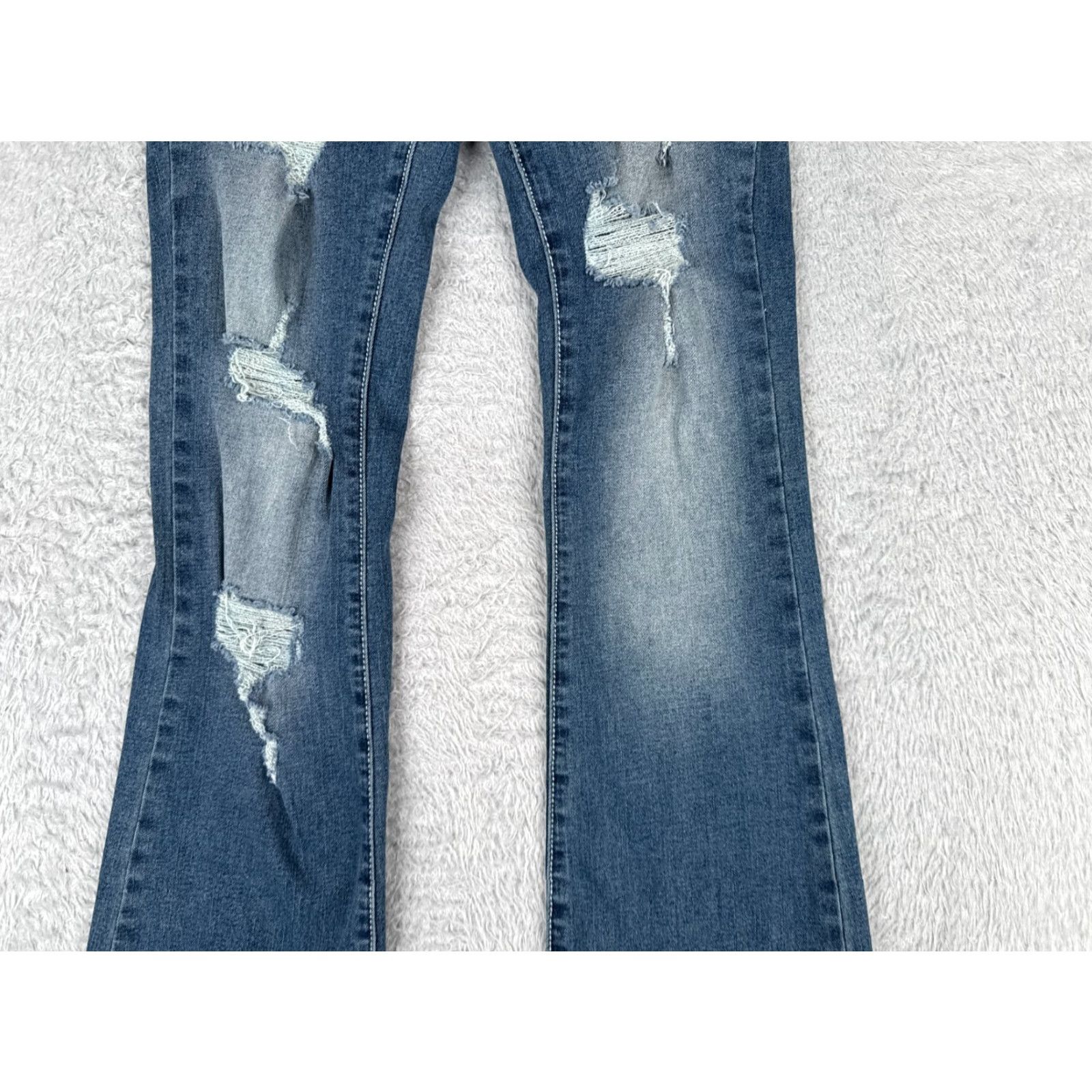 Vintage Flamingo Jeans Women Blue Denim Distressed Flared Cotton Blend 25x31 Size 42" / US 20 - 3 Thumbnail