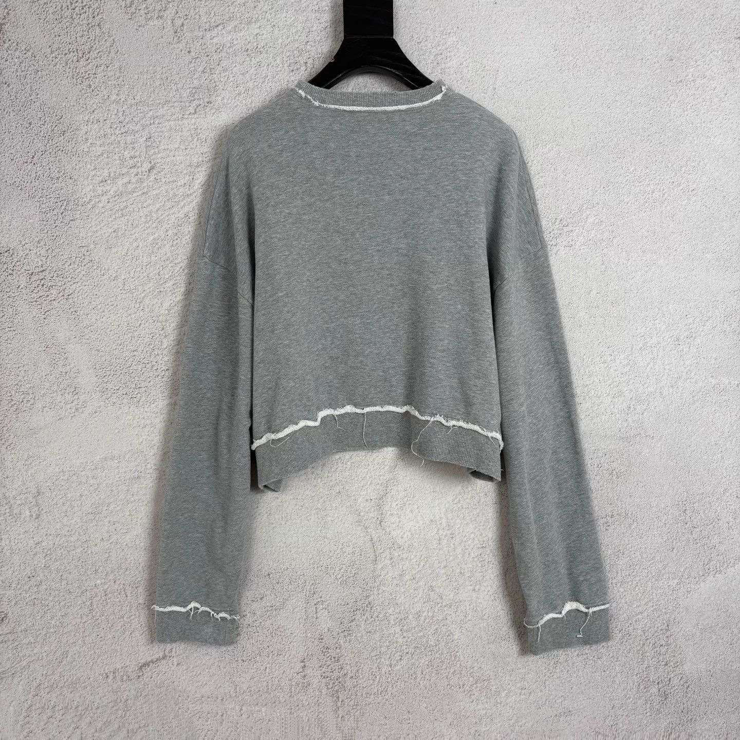 Miu Miu MIU MIU Gray Frayed Embroidered LS Sweatshirt S Size S / US 4 / IT 40 - 2 Thumbnail