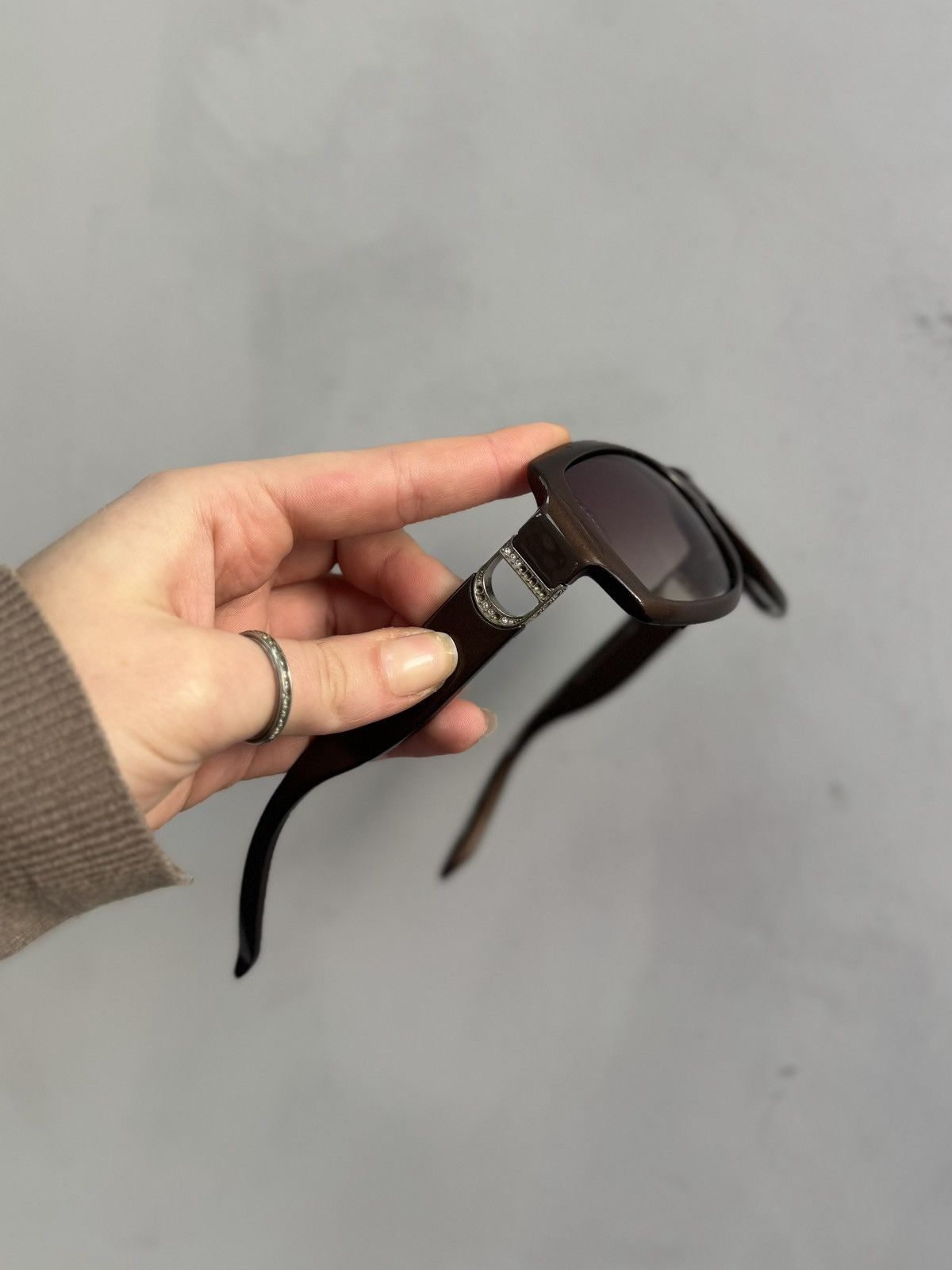 Dior Dior evening2 brown oversized sunglasses strass logo sides Size ONE SIZE - 11 Thumbnail
