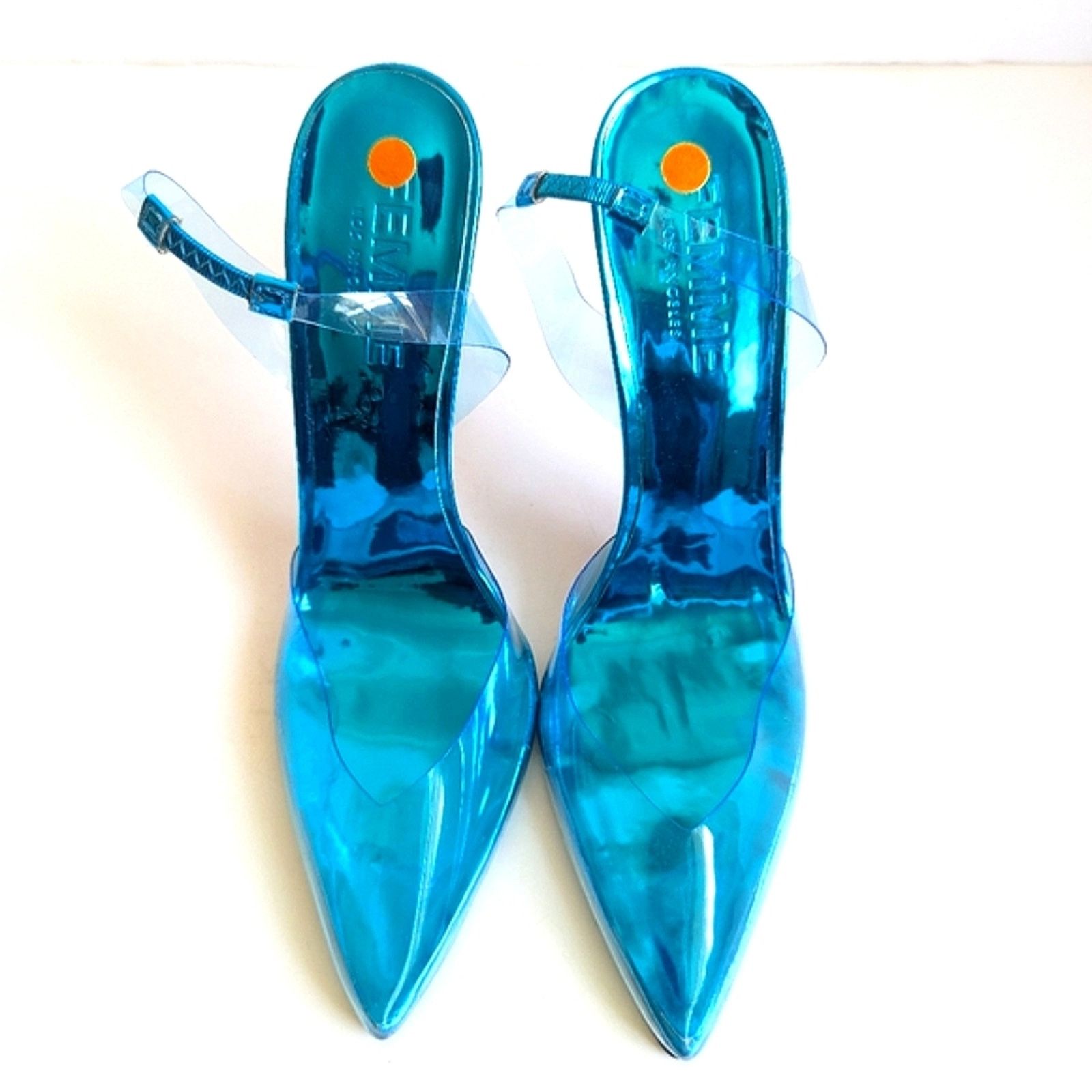 Homme + Femme La FEMME Los Angeles Transparent Blue PVC Ankle Strap Heel Pump Size US 8 / IT 38 - 4 Thumbnail