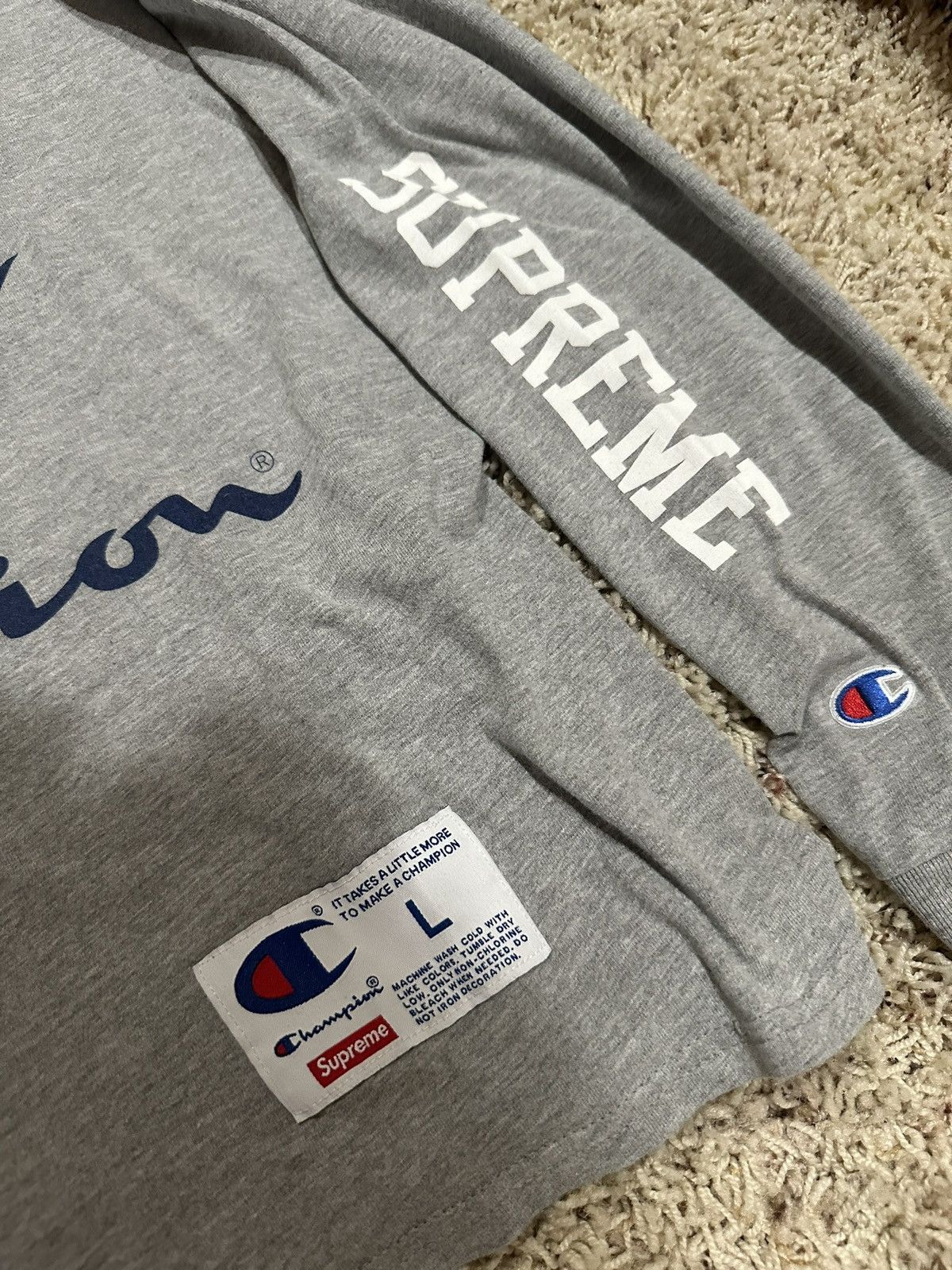 Supreme x Champion SS17 LS Tee Heather Gray Long Sleeve T Shirts