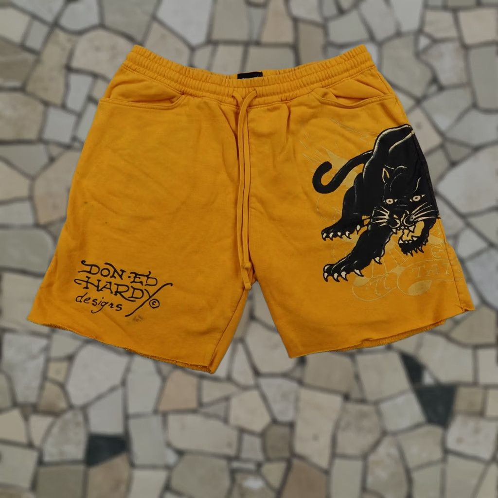 Ed Hardy Ed Hardy Mens XL Yellow Sweats Joggers Y2K Panther Cat Fleece Cutoff Gym Size US 36 / EU 52 - 1 Thumbnail