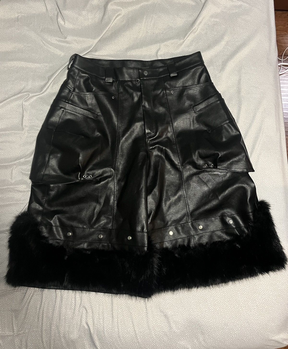 Other Opium Vegan Leather Cargo Shorts with Detachable Fur Size US 39 - 1 Thumbnail