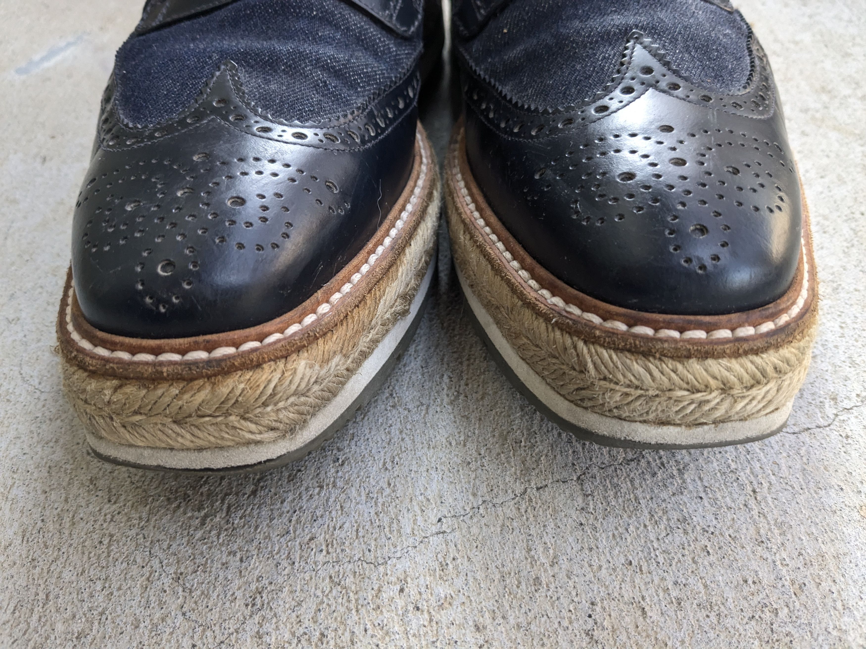 Prada Prada Brogues Wingtip Sneakers 9 Canvas Leather Platform Size US 9 / EU 42 - 3 Thumbnail
