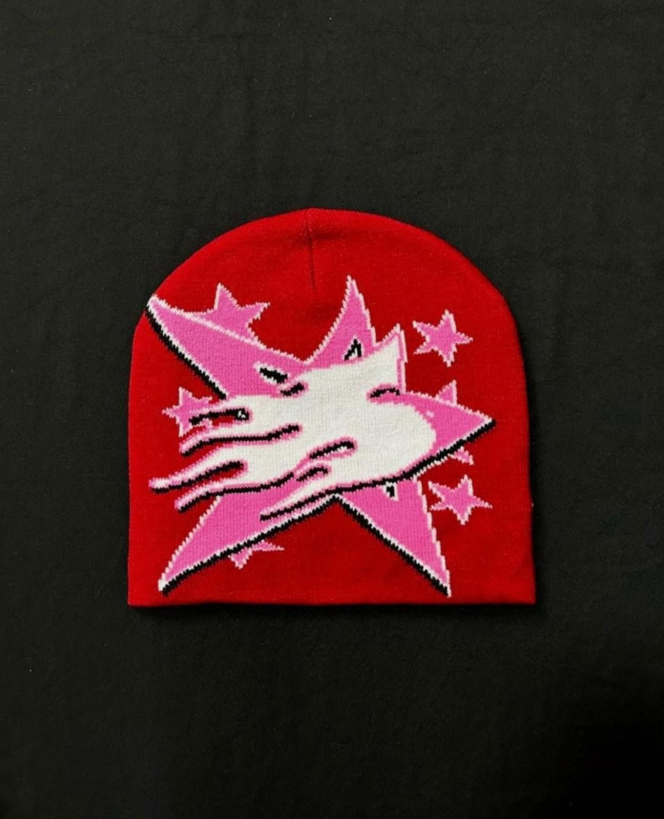 Japanese Brand Rare Pink Star Graphic No Cuff Knit Cap Beanie Red Hat OS Size ONE SIZE - 1 Thumbnail