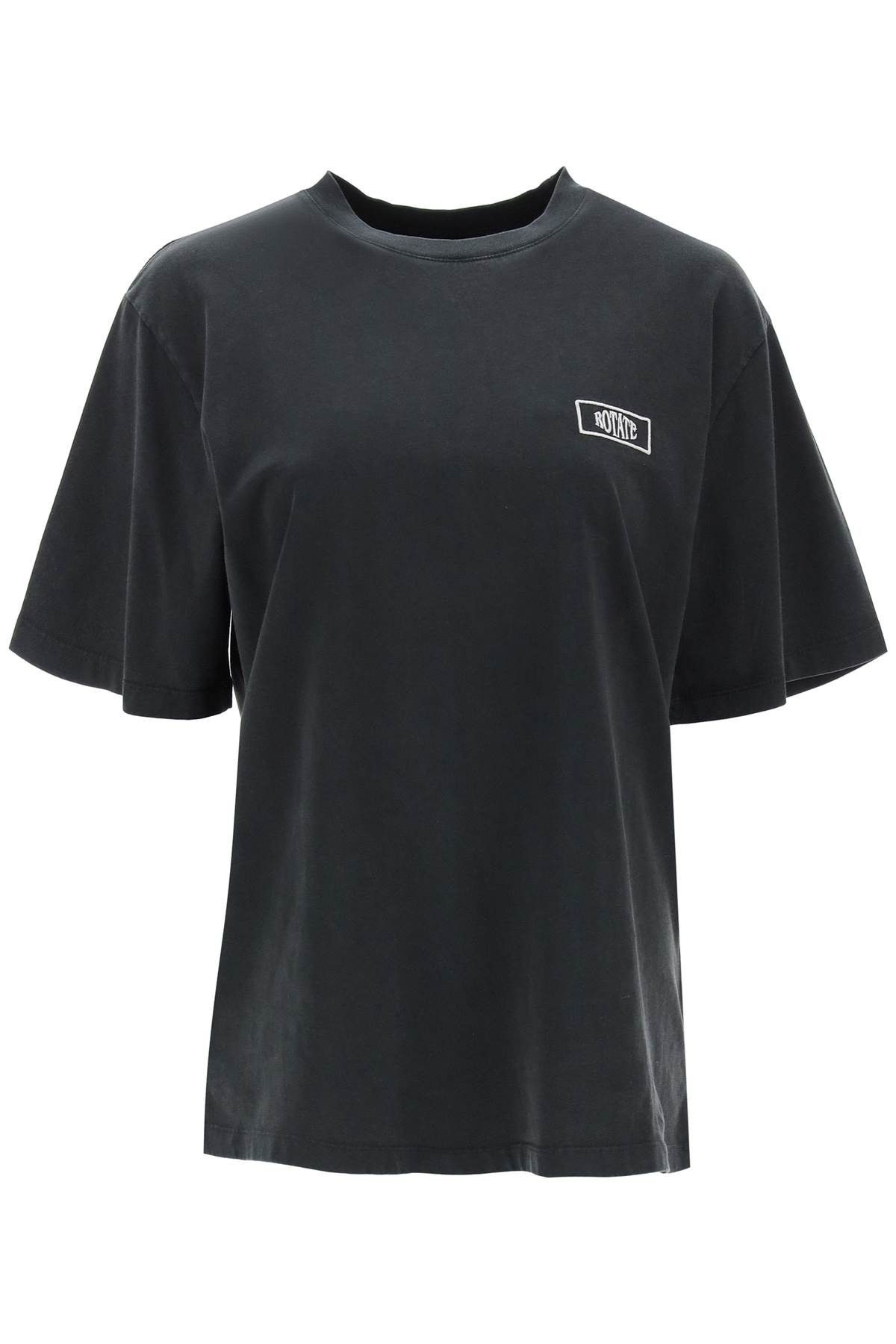 image of Rotate Birger Christensen Rotate Faded-Effect T-Shirt With Logo Embroidery in Black, Women's (Size 