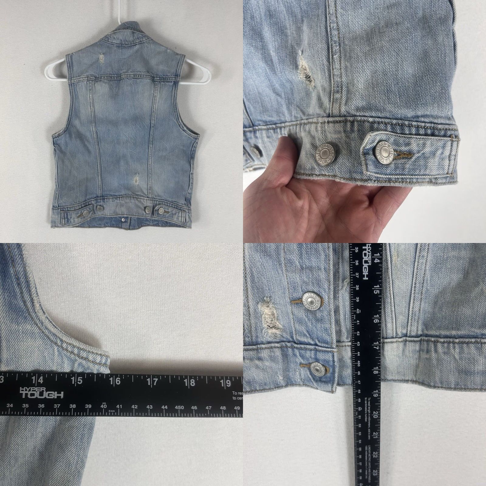 Levi's VINTAGE Levi's Trucker Vest Shirt Women XS Denim Blue Distressed Button-Up 90s Cowboy Hipster Retro Short Sleeveless Jacket U.S. Size XS / US 0-2 / IT 36-38 - 8 Thumbnail