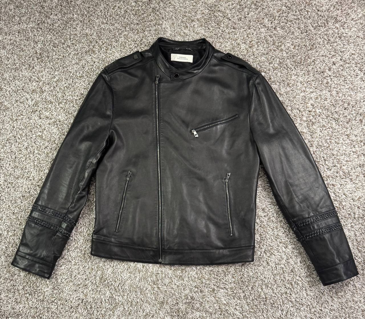 Versace Versace Collection Leather Moto Jacket Braided Accents Size US L / EU 52-54 / 3 - 1 Thumbnail