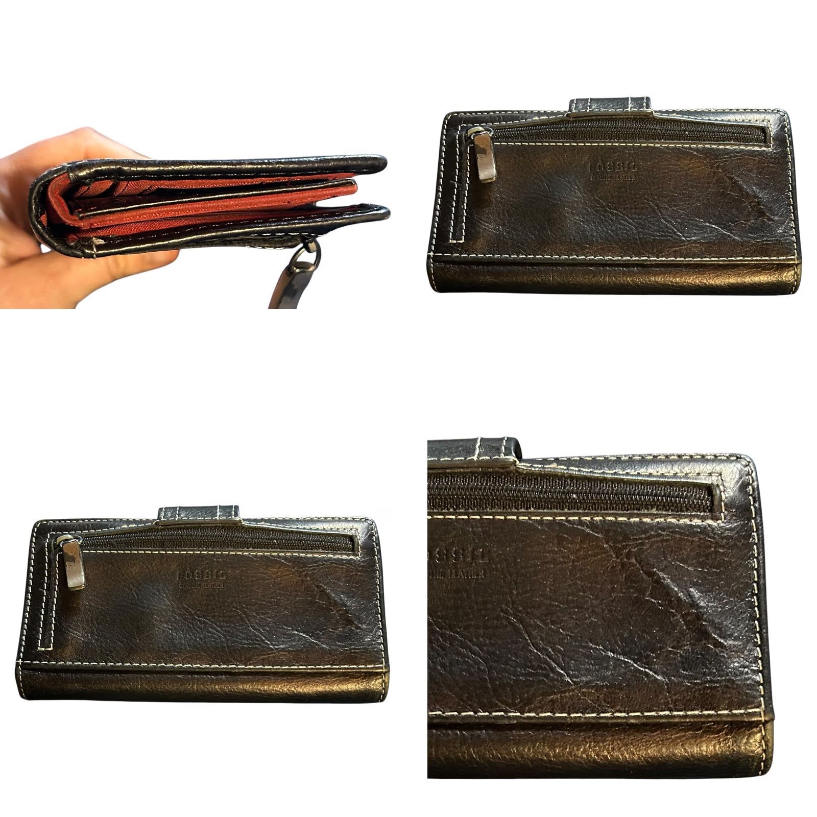 Fossil VINTAGE Fossil Wallet Long Live Vintage Black Leather Arkansas Razorbacks Bifold Women's Wallet Zip-Around Logo City Credit Card Folding Size ONE SIZE - 8 Thumbnail