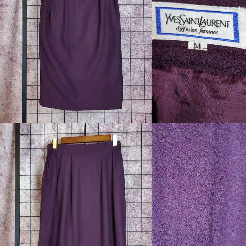 Yves Saint Laurent YSL Deep Purple Wool Midi Skirt for Women 0089 Size 28" / US 6 / IT 42 - 1 Thumbnail