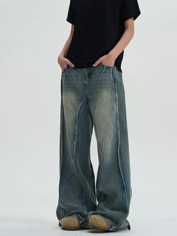 VIBE Blue Embroidered Baggy Denim Jeans, Wide Leg Loose Jeans Size US 32 / EU 48 - 7 Thumbnail