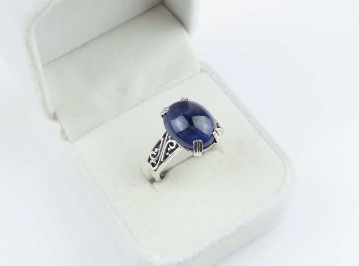 Handcarved 925 Sterling Silver FILIGREE RING Blue Sapphire