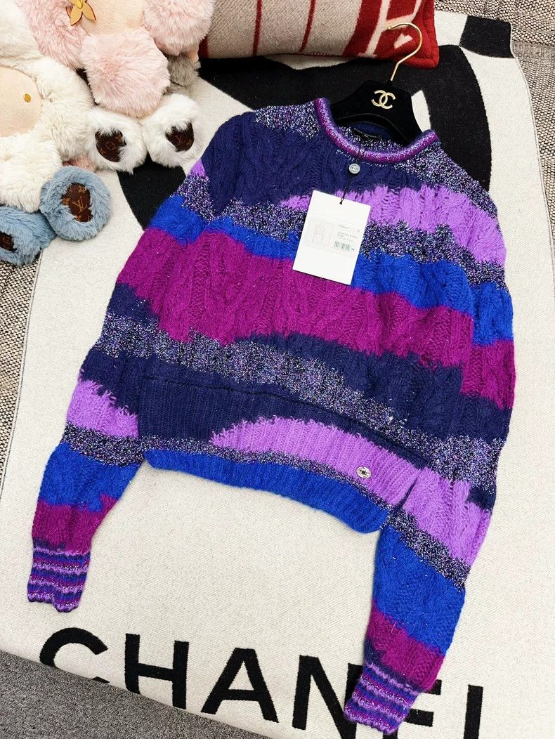 Chanel Chanel 22A purple and blue color-blocked alpaca sweater Size XXS / US 00 / IT 34 - 1 Thumbnail