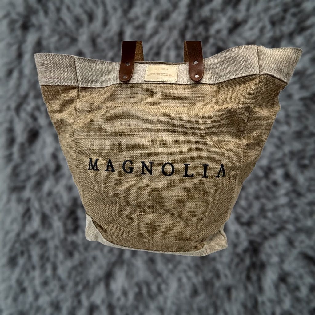 Apolis MAGNOLIA Market Apolis Large Shopping Tote Bag Jute Burlap Leather Handles Size ONE SIZE - 1 Thumbnail