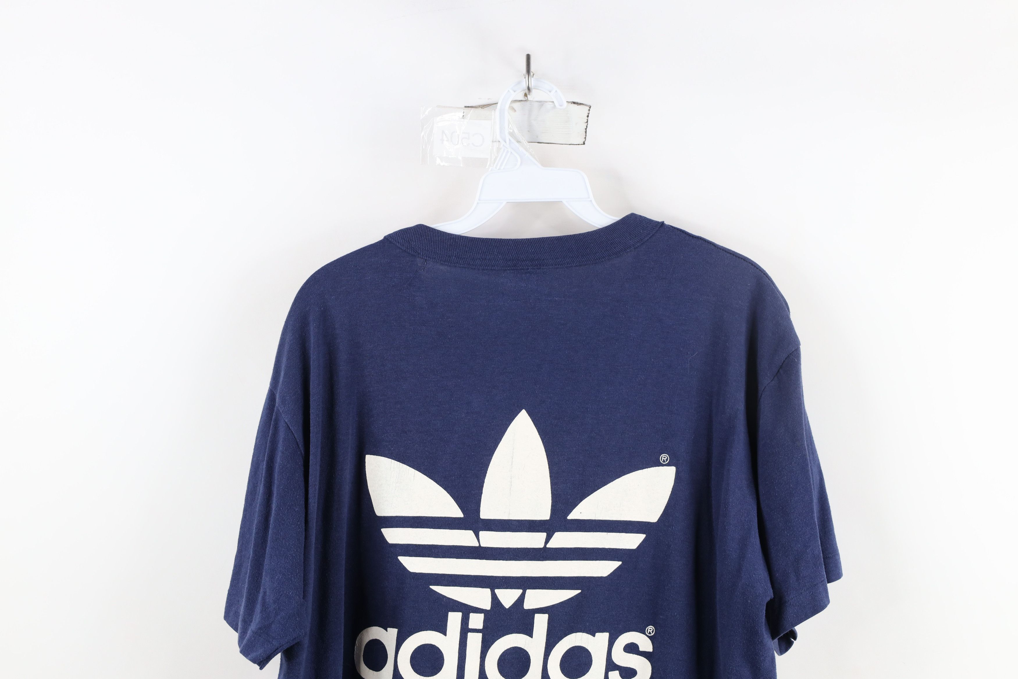 Adidas × Vintage Vintage 70s Adidas Spell Big Logo Trefoil T-Shirt Blue USA Size US L / EU 52-54 / 3 - 14 Thumbnail