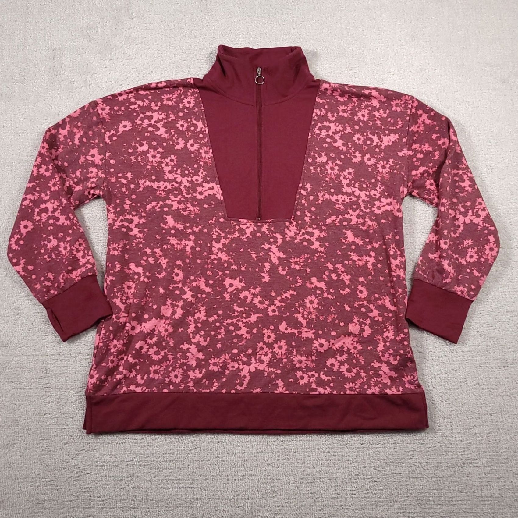 Vintage Cuddl Duds Comfortwear 1/2 Zip Mock Neck Pullover Women's Large Floral Casual Shirt Size L / US 10 / IT 46 - 2 Thumbnail