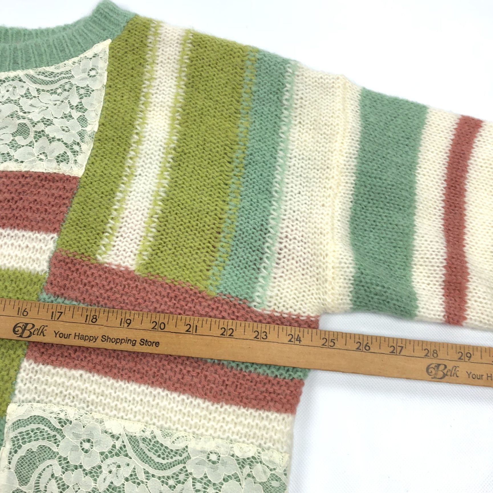 Vintage Sundance Sweater Knit Raglan Long Sleeve Patchwork Striped Lace Mohair Green Women's L Size L / US 10 / IT 46 - 5 Thumbnail