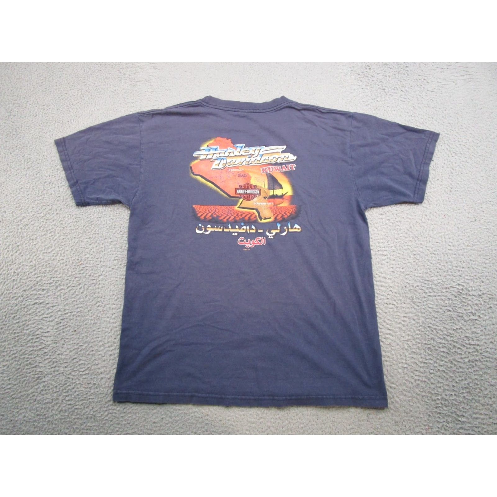 Harley Davidson VINTAGE Harley-Davidson Kuwait Faded Skull Biker T-Shirt XL Blue Adult Men Short Sleeve Crew Neck Cotton Shirt 2000s 00s Year Manufactured 2000-2009 Size US XL / EU 56 / 4 - 5 Thumbnail