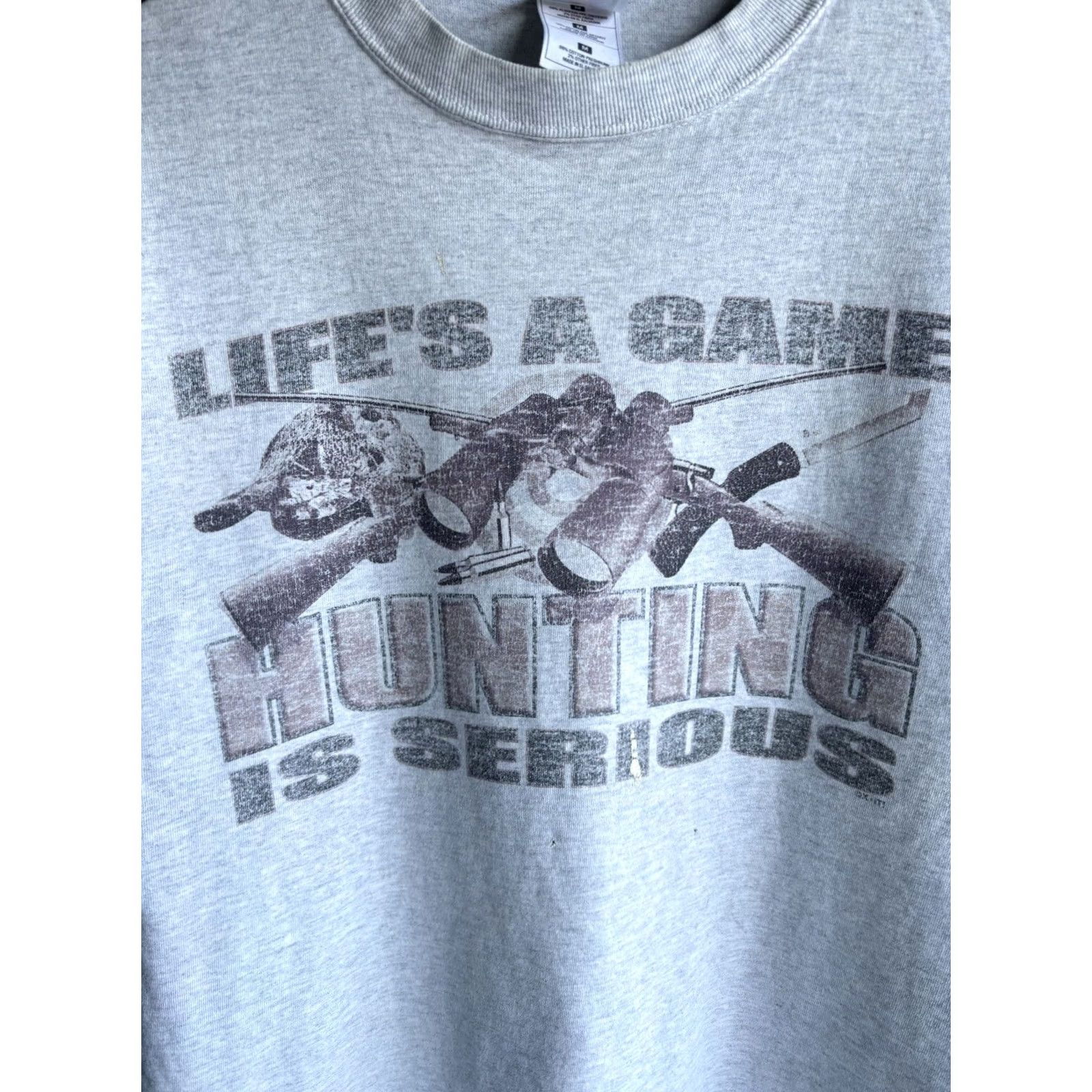 Fruit Of The Loom VINTAGE 90s Hunting Funny Humor Tee Gray M Men Size US M / EU 48-50 / 2 - 3 Thumbnail