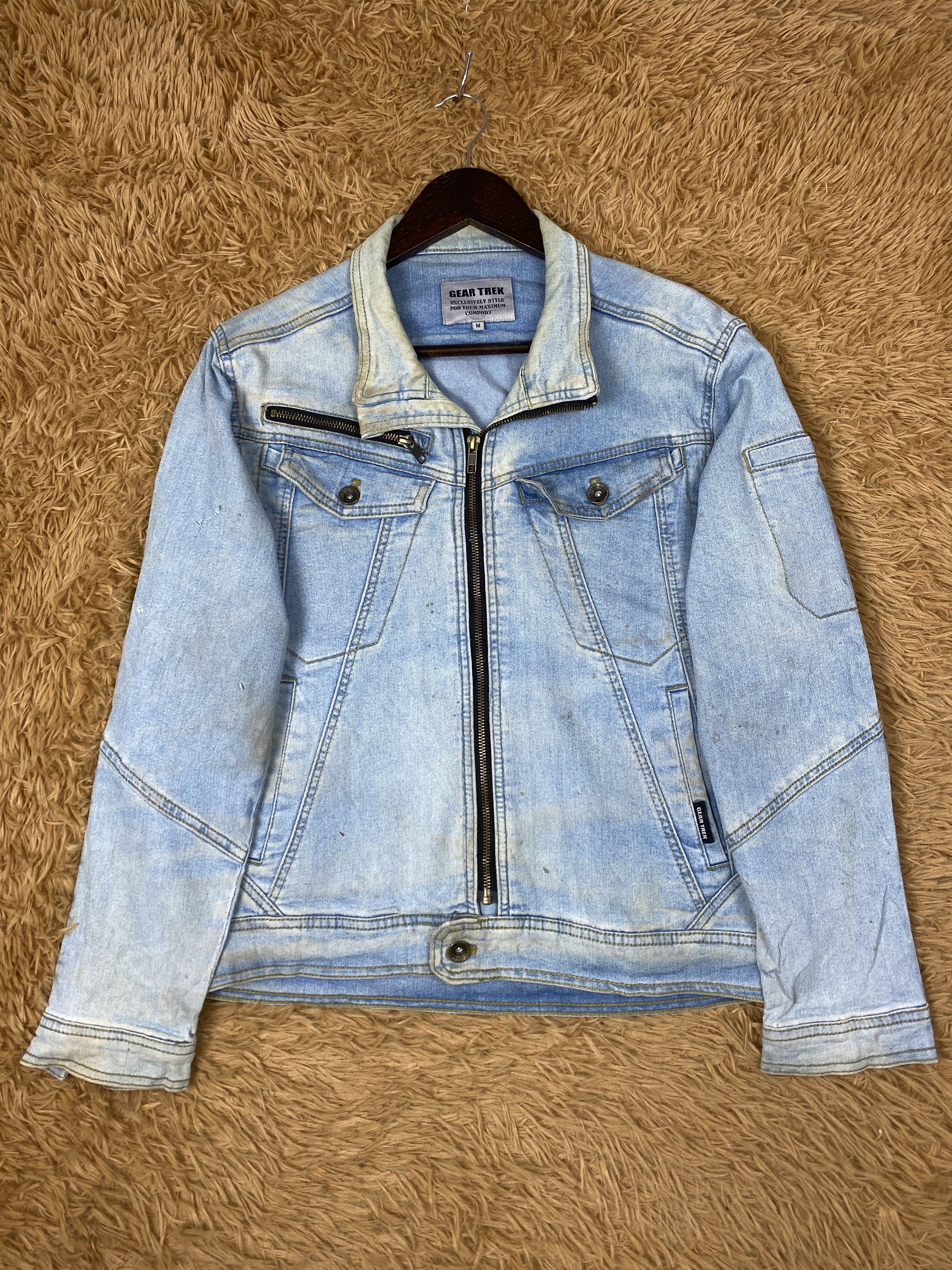 Japanese Brand Vintage Gear Trek Zip Up Light Blue Denim Jacket PJ2594 Size US M / EU 48-50 / 2 - 1 Thumbnail