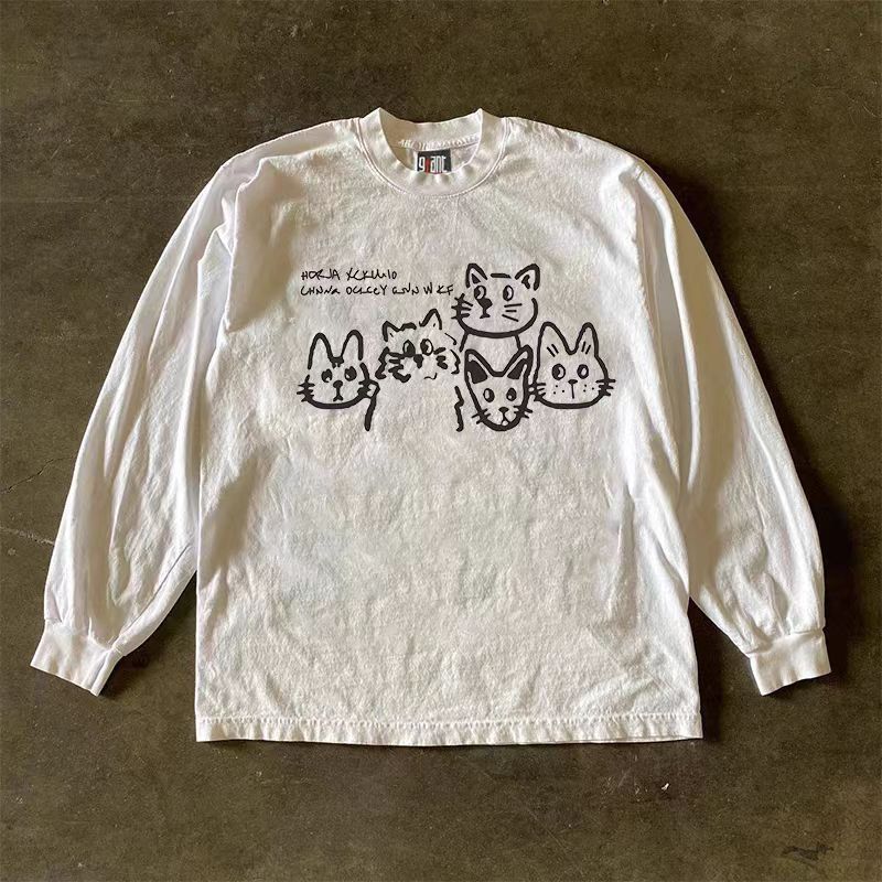 Designer × Japanese Brand Cat pattern white versatile retro long sleeve tee Size US L / EU 52-54 / 3 - 1 Thumbnail