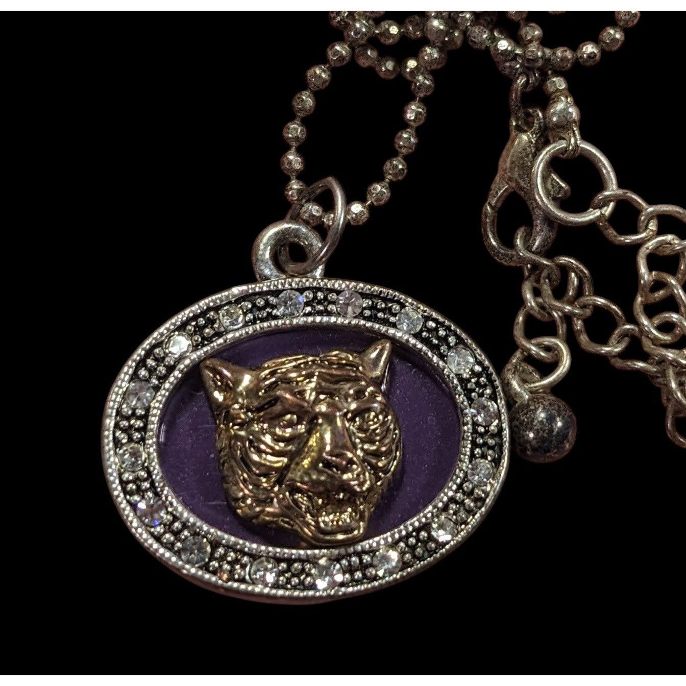 Other Metallic Purple Silver And Gold Tone Tiger Face Pendant Neck Size ONE SIZE - 7 Thumbnail