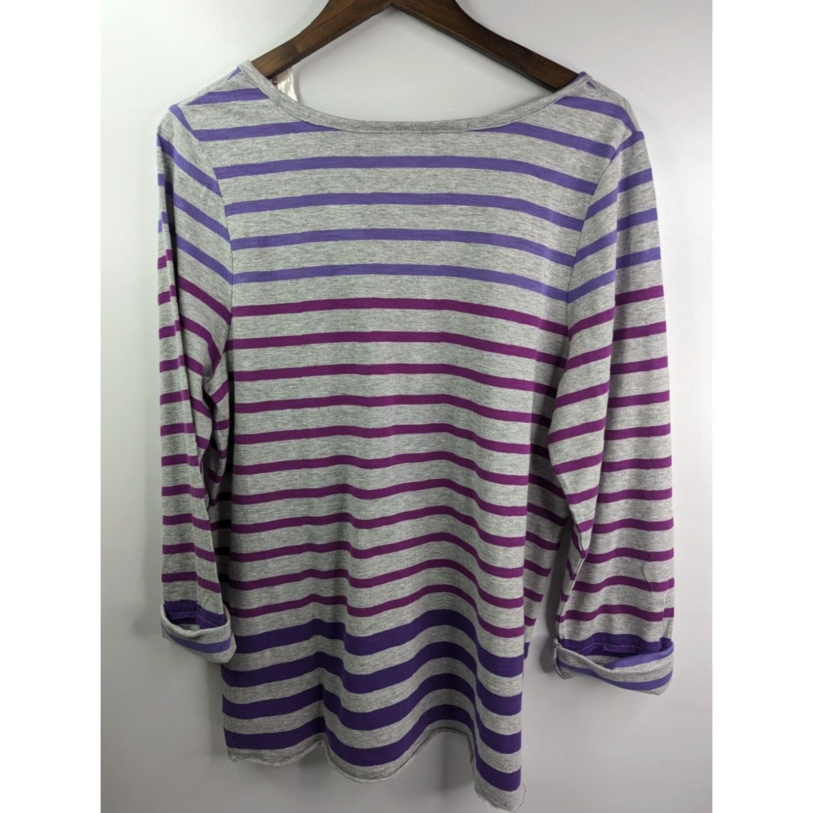 Vintage NWT Lane Bryant Blouse 1/4 Button Up Women's 14/16 Purple Grey Stripe Long Sleeve Round Neck Cotton 100% Machine Washable Womens Size XL / US 12-14 / IT 48-50 - 6 Thumbnail