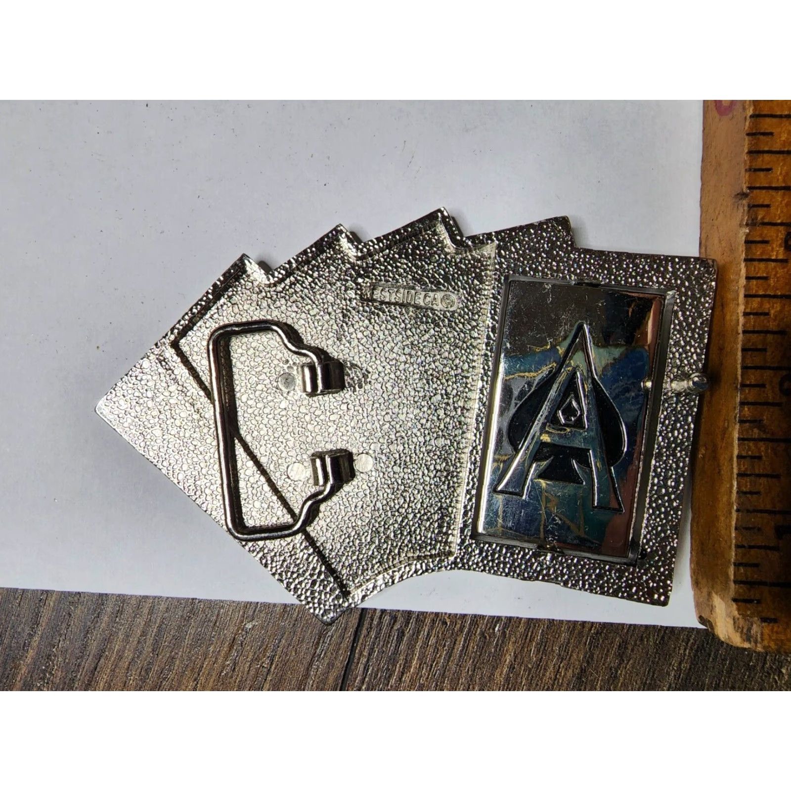 Vintage Vintage Royal Straight Flush Casino Hold'Em Poker Metal Lucky Spin Belt Buckle Men 1.25 in Silver Buckle Gambling Spin Card Pattern Accessories Size ONE SIZE - 4 Thumbnail