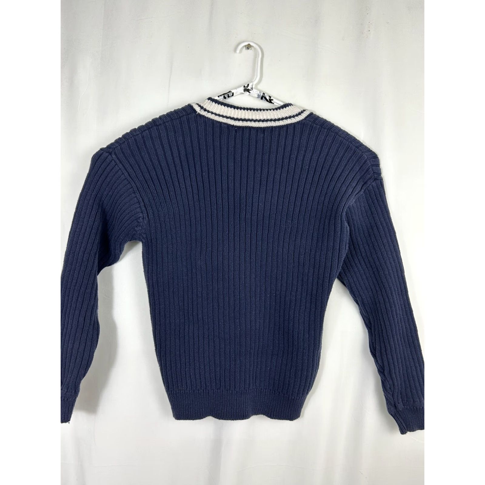 Banana Republic VINTAGE Banana Republic Mens XL V-Neck Sweater Blue White Preppy Cotton Pullover Size US XL / EU 56 / 4 - 7 Thumbnail
