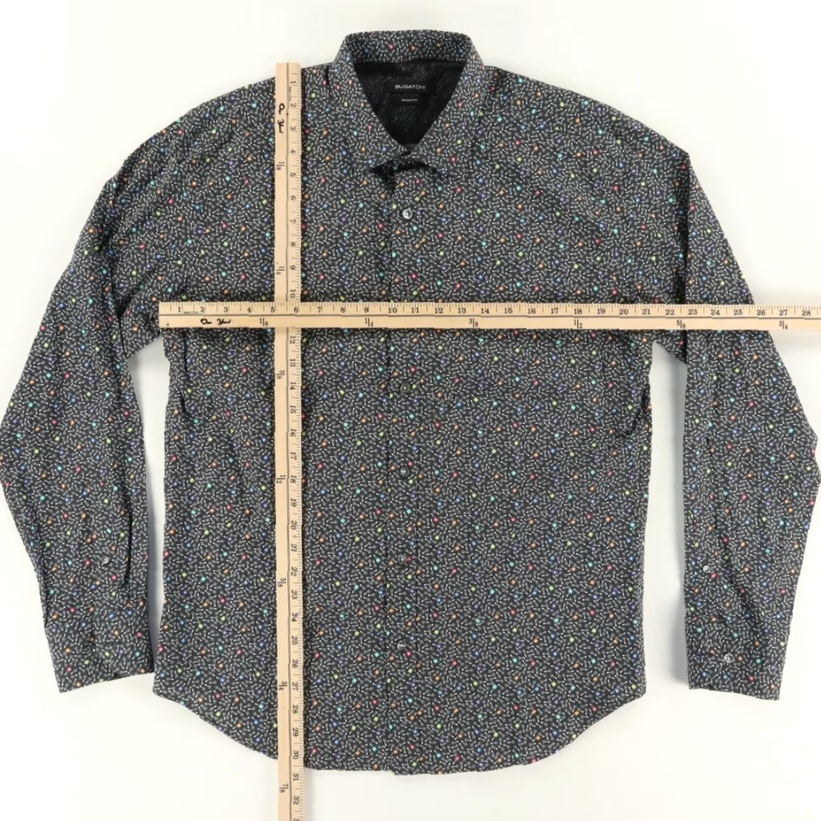 BUGATCHI Bugatchi Shirt Black Mens L Button Up Cotton Microphone DJ Print Long Sleeve Slim Fit Adults Size US L / EU 52-54 / 3 - 3 Thumbnail