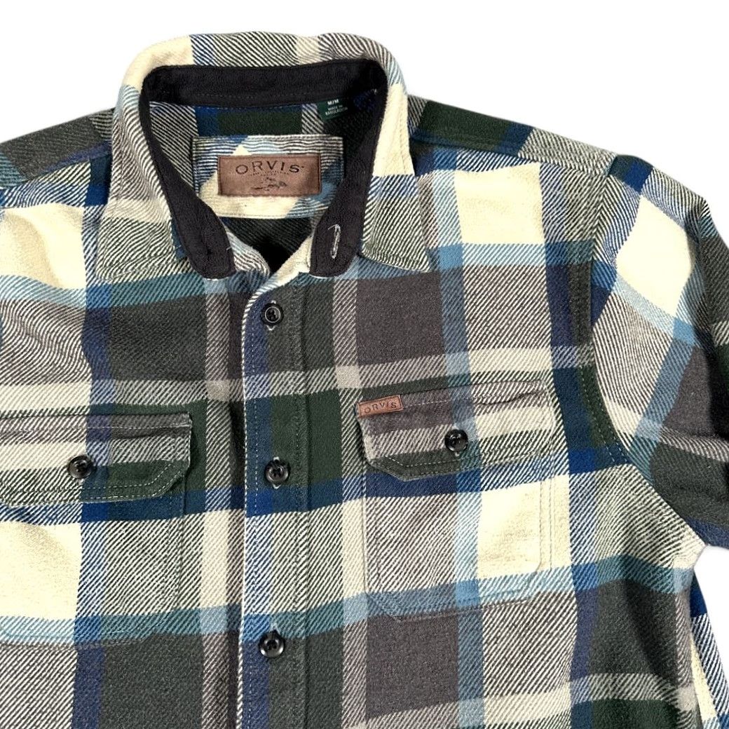 Orvis VINTAGE Orvis Jacket Shirt Adult MEDIUM White Blue Grey Plaid Flannel Cotton Heavyweight Size US M / EU 48-50 / 2 - 2 Thumbnail