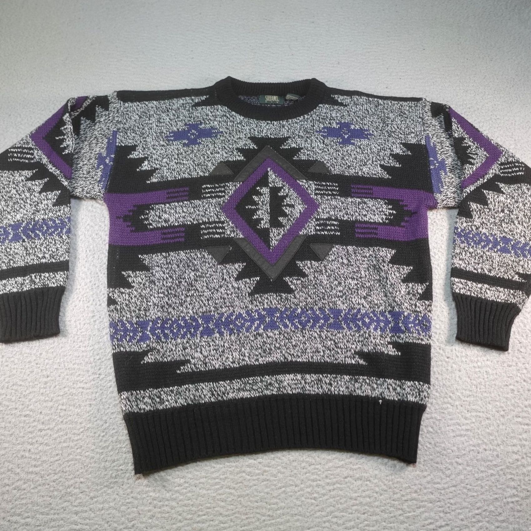 Vintage VINTAGE Stefano Mens Sweater Pullover Long Sleeve Black Aztec Geometric 90s Southwestern Knit Crew Neck Mens Medium Size US M / EU 48-50 / 2 - 2 Thumbnail