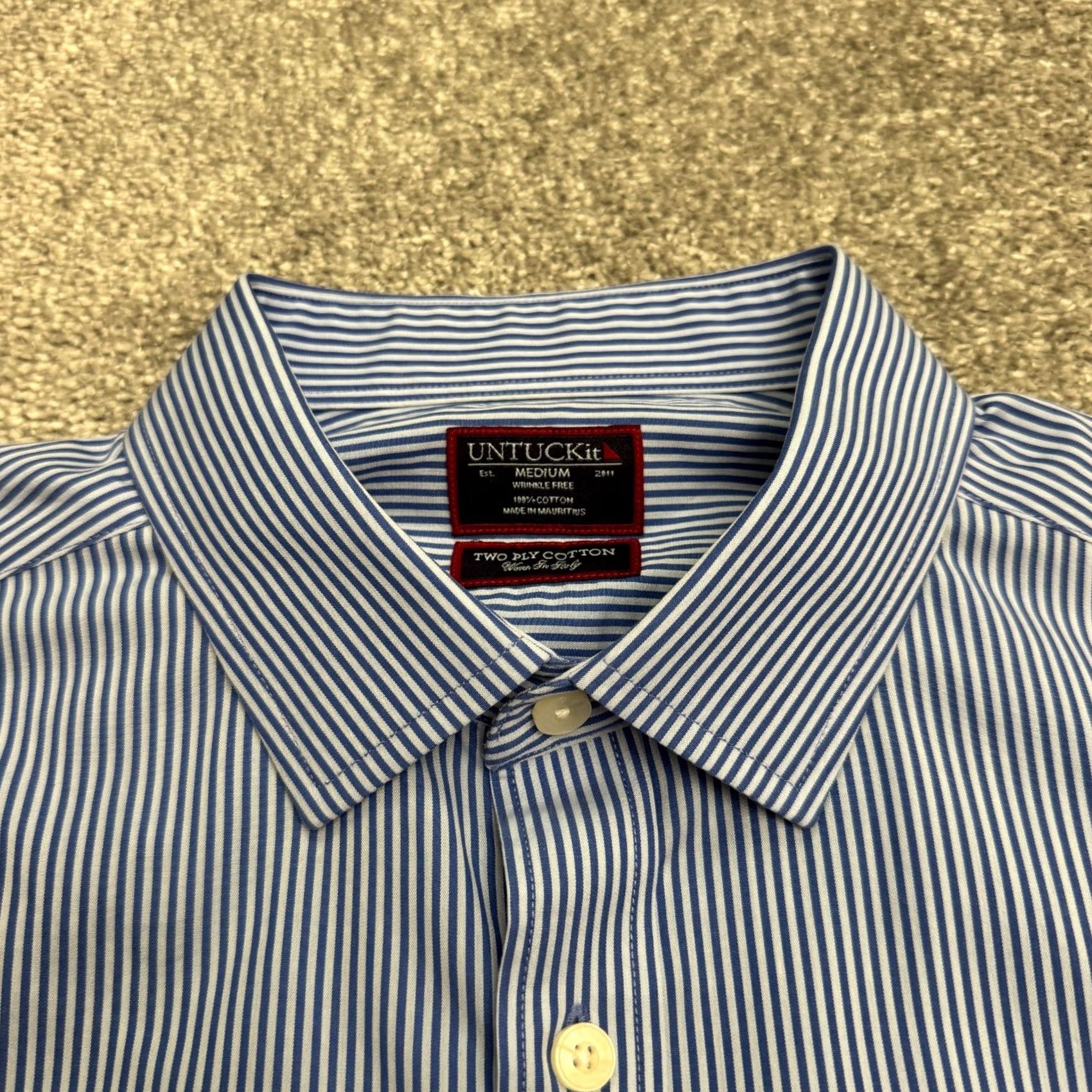 UNTUCKit Untuckit Dress Shirt Mens Medium Blue Striped Friulano Two Ply Cotton Woven NWOT Size 40R - 3 Thumbnail