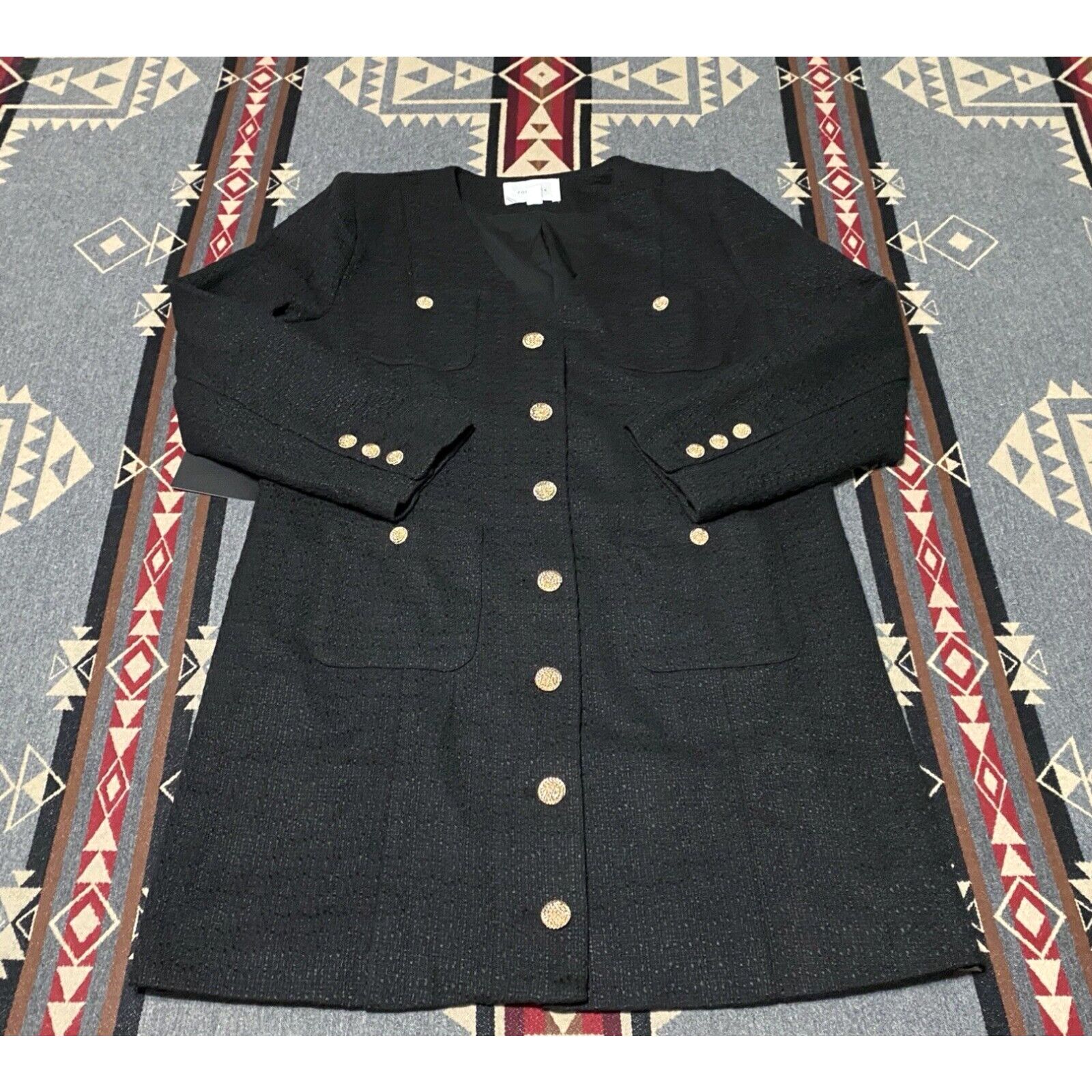 image of Vintage Pomander Place | NWT Black Tweed Keira Long Sleeve Mini Dress Size XL Womens T70 in White