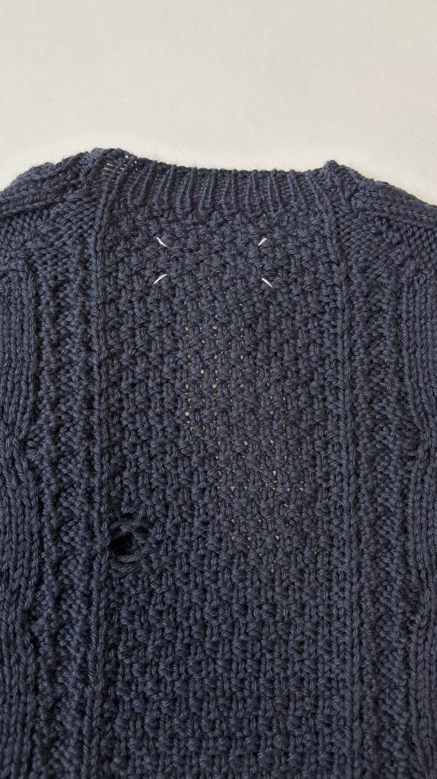 Maison Margiela A/W 21 Distressed Blue Cable Knit Sweater Size US XL / EU 56 / 4 - 14 Thumbnail