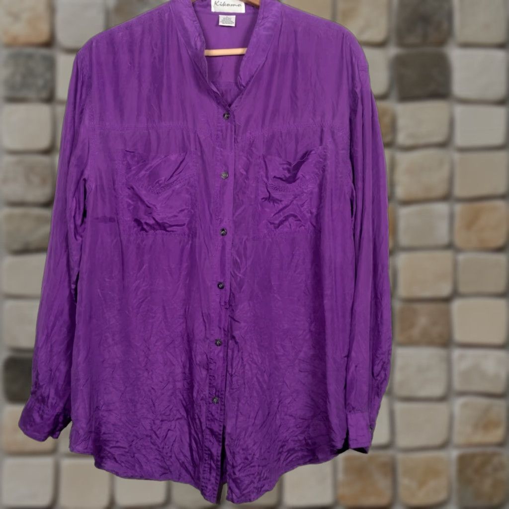 Etro VINTAGE Kikomomo Silk Blouse Long Sleeve Button Up Purple L Women 1990s Retro 90s Casual Pattern Solid Size L / US 10 / IT 46 - 1 Thumbnail