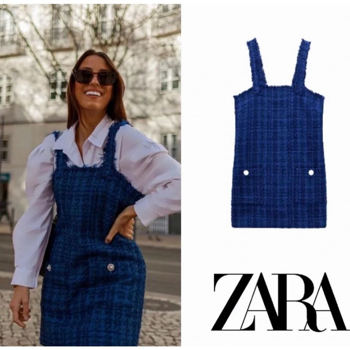Zara ZARA BLOGGER FAVORITE TEXTURED PINAFORE DRESS BLUE Size XS / US 0-2 / IT 36-38 - 6 Thumbnail