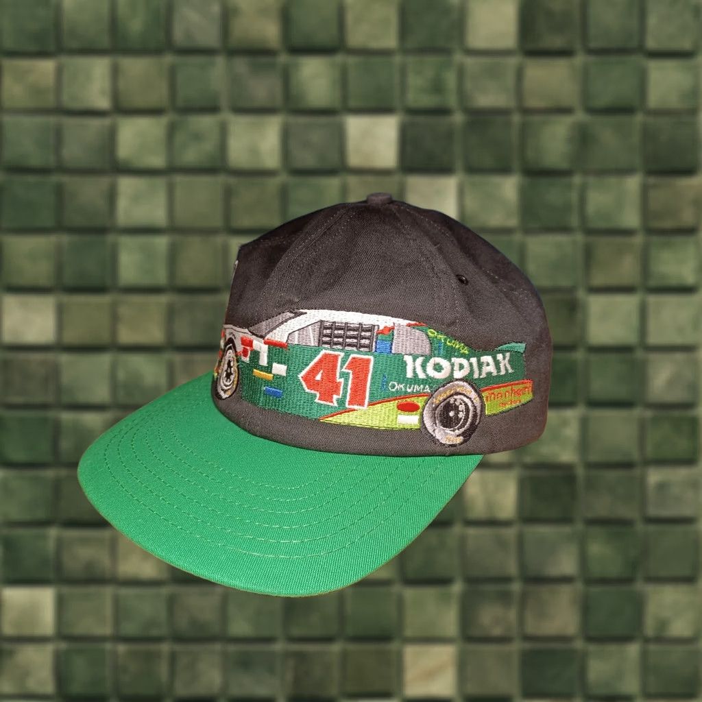 Chase Authentics VINTAGE Nascar Snapback Hat Cap Kodiak Tobacco Racing All Over Print Trucker Men Adjustable Black 80s USA Racing Hats Mens Size ONE SIZE - 1 Thumbnail