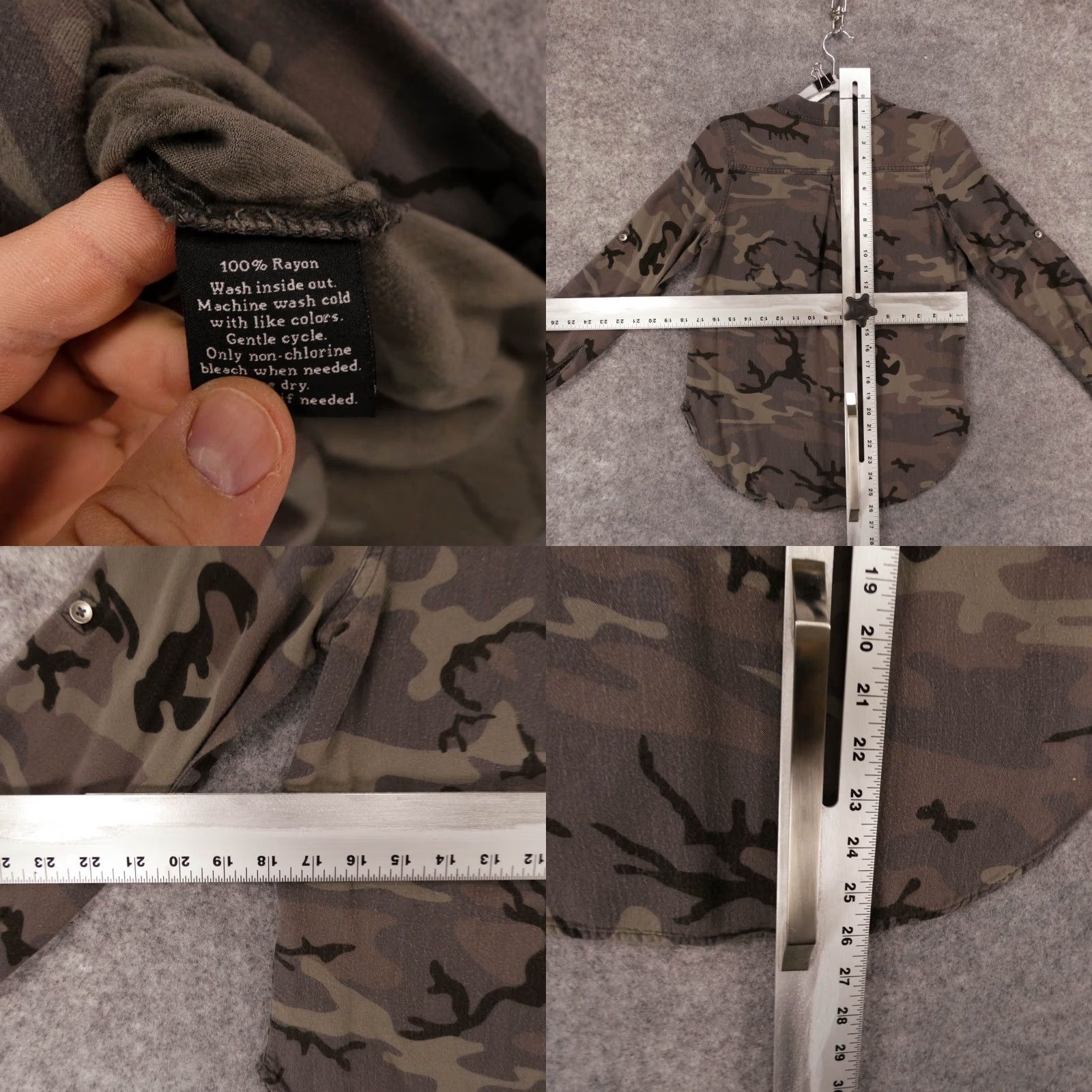 Vintage Rock & Republic Shirt Womens Medium Long Sleeve Button Up Gray Camo Size M / US 6-8 / IT 42-44 - 8 Thumbnail
