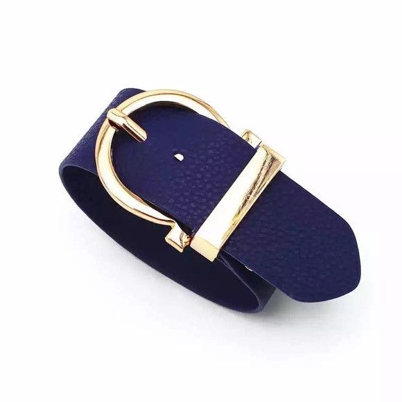 Other Punk Style Adjustable Wide PU Leather Bracelet (Blue) Size ONE SIZE - 1 Thumbnail
