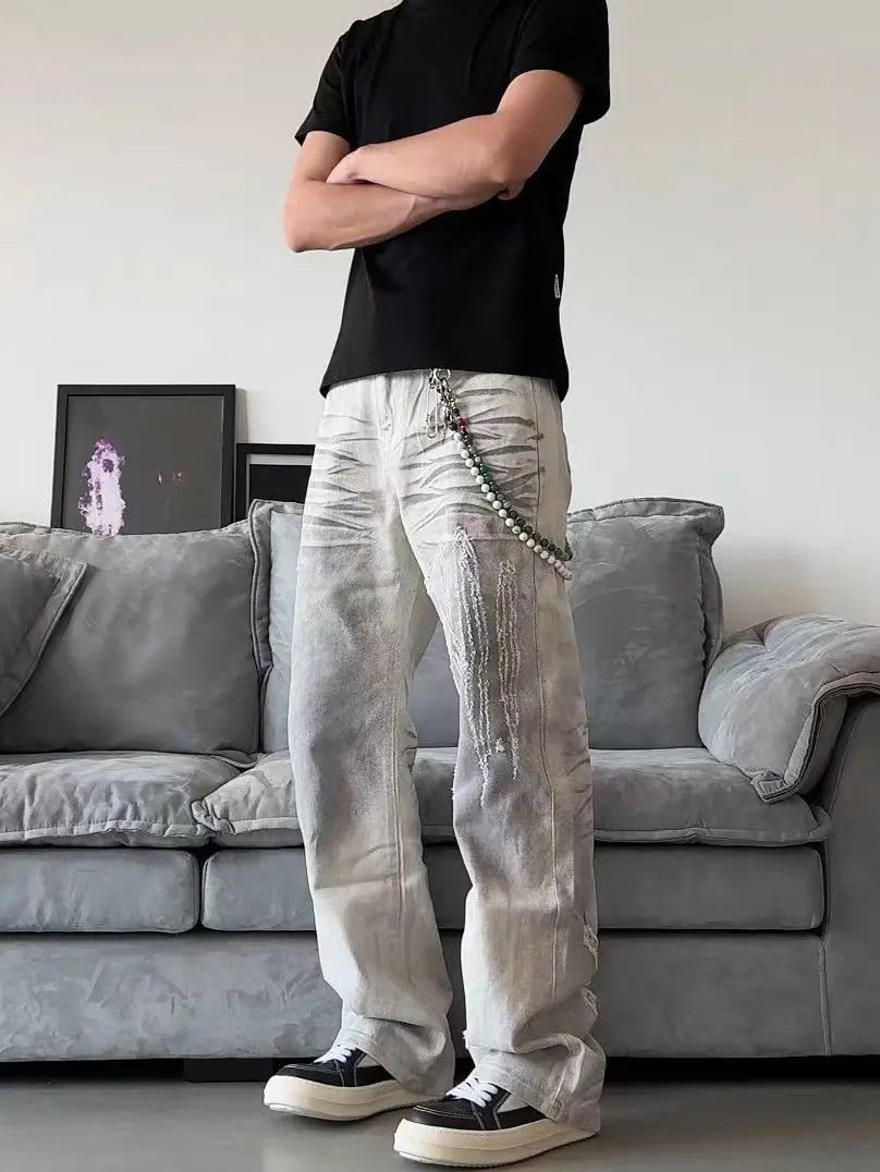 Designer × Japanese Brand Washed Dirty White Relaxed Aged Jeans Size US 30 / EU 46 - 1 Thumbnail