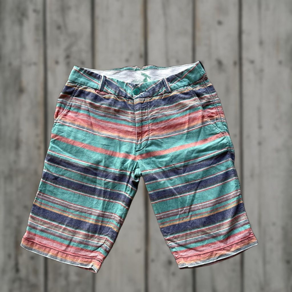 Vintage JET LAG Men's 31 Green Chino Shorts Striped Casual Travel Workwear Preppy Size US 31 - 1 Thumbnail
