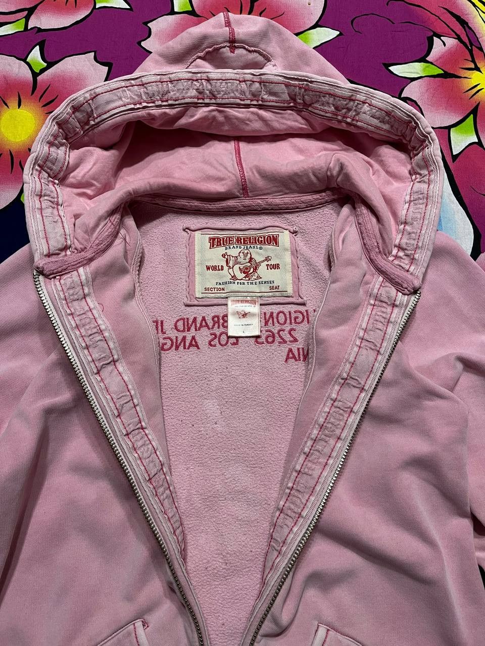 Japanese Brand True Religion zip hoodie y2k style pink big logo Size L / US 10 / IT 46 - 11 Thumbnail
