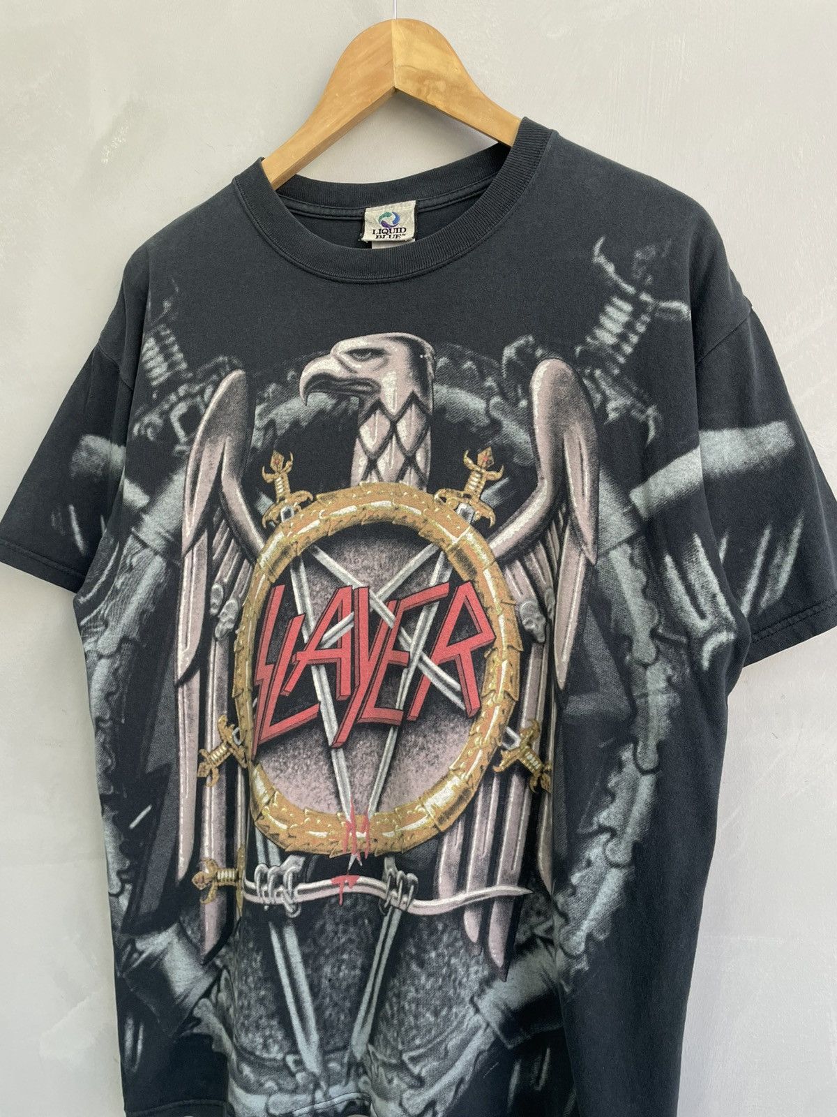 Slayer Vintage 90s liquid blue overprint Slayer t shirt Size US L / EU 52-54 / 3 - 2 Thumbnail