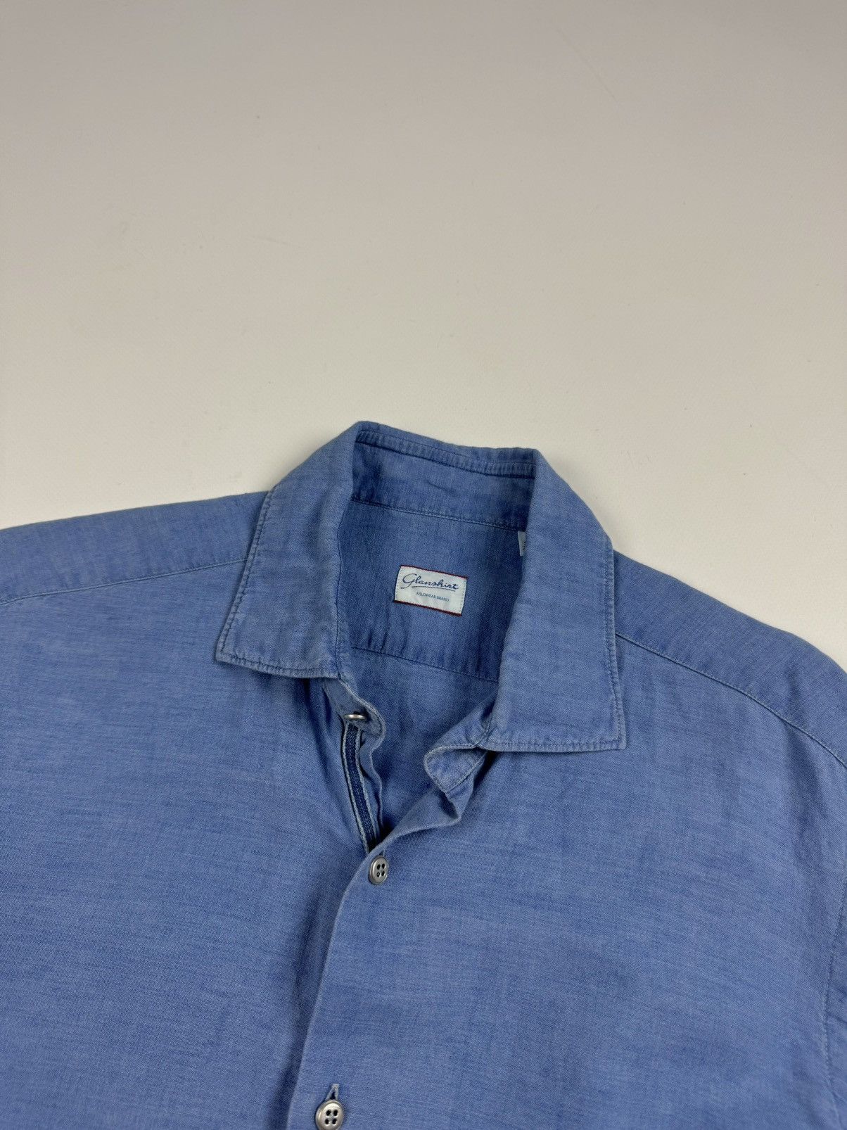 Designer × Glanshirt GLANSHIRT Blue Linen Long Sleeve Shirt Size US M / EU 48-50 / 2 - 11 Thumbnail