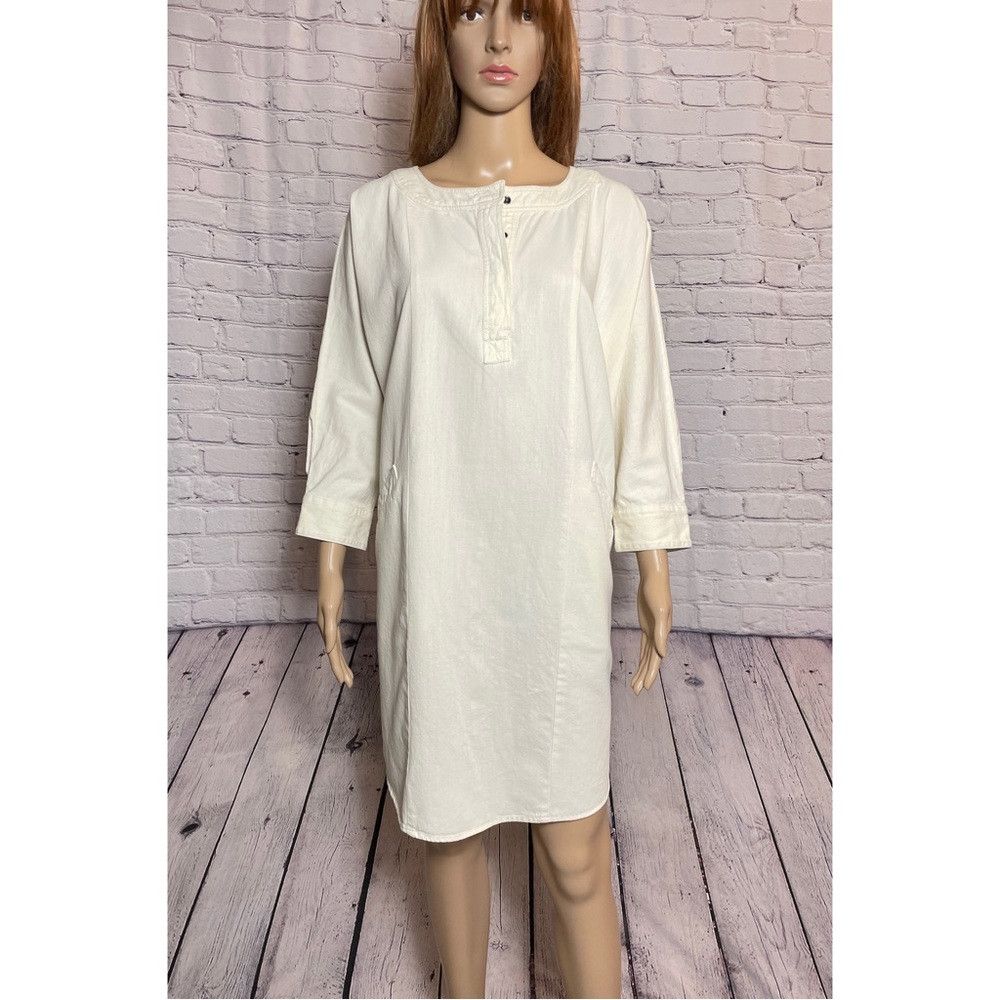 Bdg BDG Everly Dolman 3/4 Sleeve Cotton Denim White Mini Dress Size L / US 10 / IT 46 - 2 Thumbnail