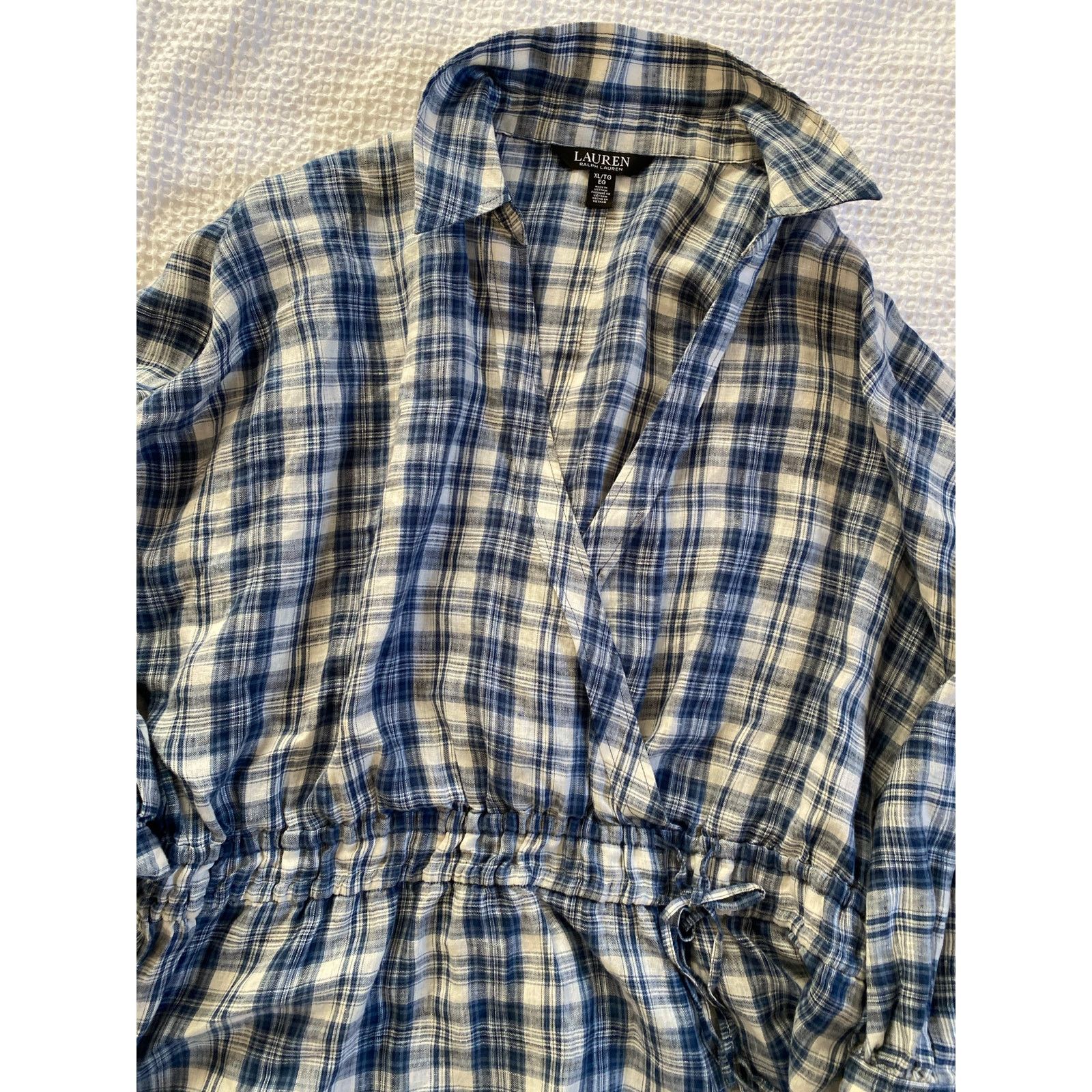 Lauren Ralph Lauren Lauren Ralph Lauren Plaid Linen Peplum Blouse in Blue XL Size XL / US 12-14 / IT 48-50 - 5 Thumbnail