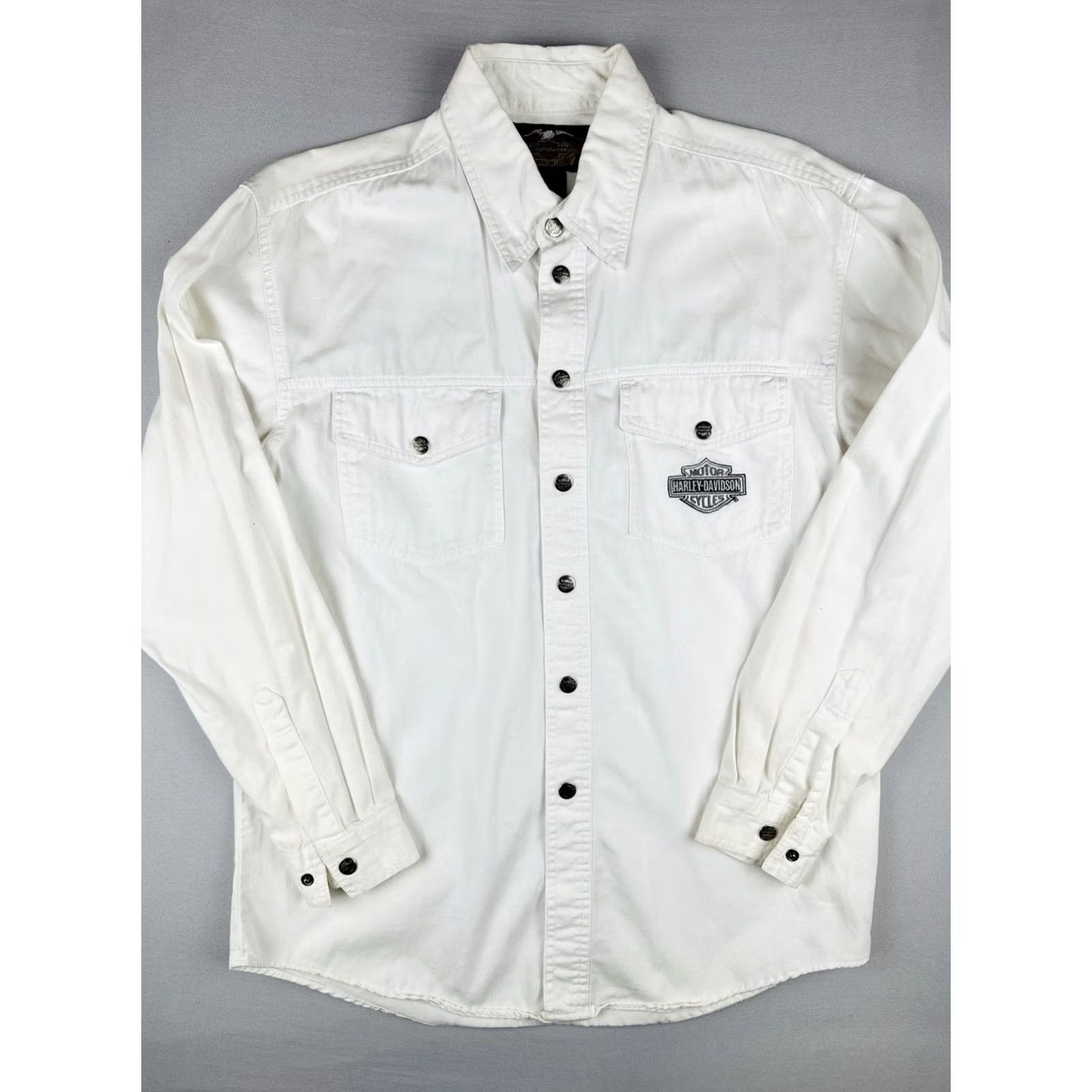 Harley Davidson Harley-Davidson Shirt Western Mens S White Cotton Canvas Snap Button Button-Up Workwear Long Sleeve Size US S / EU 44-46 / 1 - 3 Thumbnail