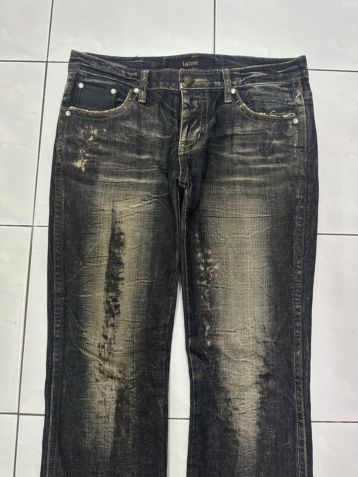 Japanese Brand × Vintage Vintage Japanese LAGUST Distressed Mud Wash Flare Jeans Size US 32 / EU 48 - 3 Thumbnail
