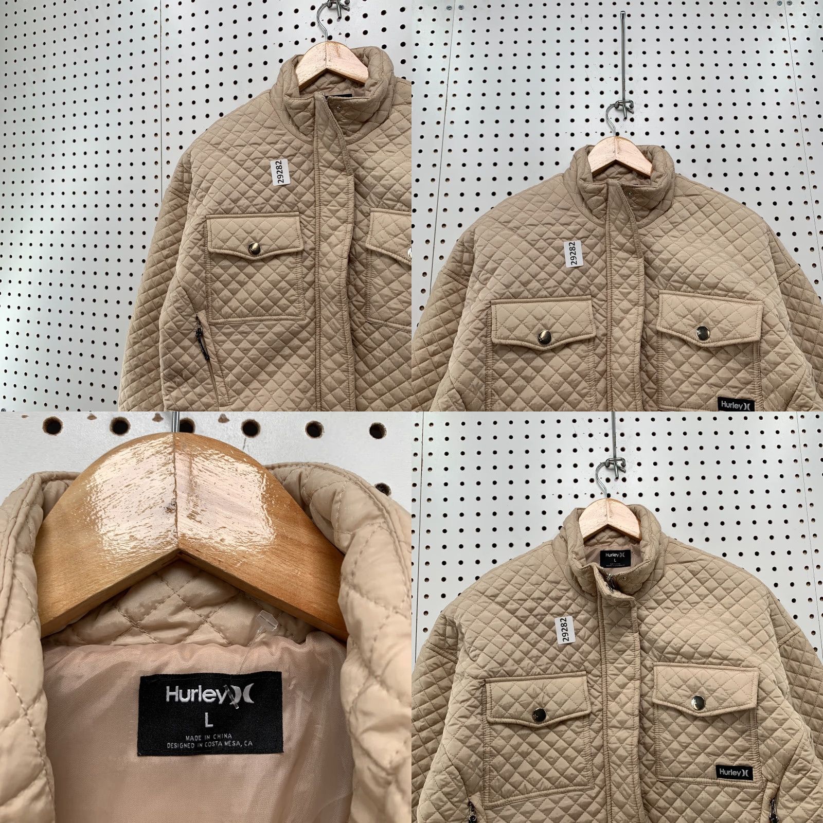 Hurley Hurley Quilted Full Zip Jacket Womens Large Beige Cropped 21x19.5 Size L / US 10 / IT 46 - 8 Thumbnail
